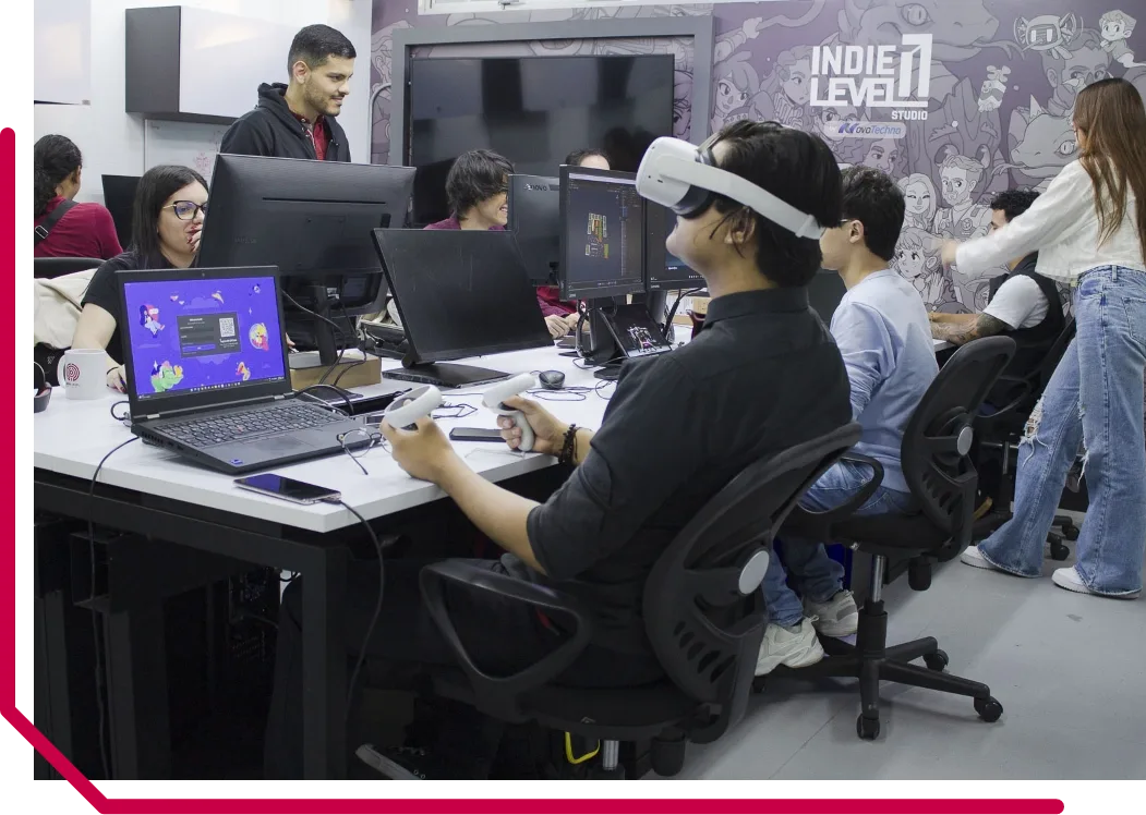 The Indie Level Studio team collaborating in the studio in Medellín, Colombia
